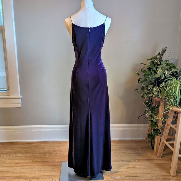 Vintage 90s Scott McClintock Purple Velvet Gown Maxi Dress Whimsygoth Size 5/6 - Picture 3 of 12